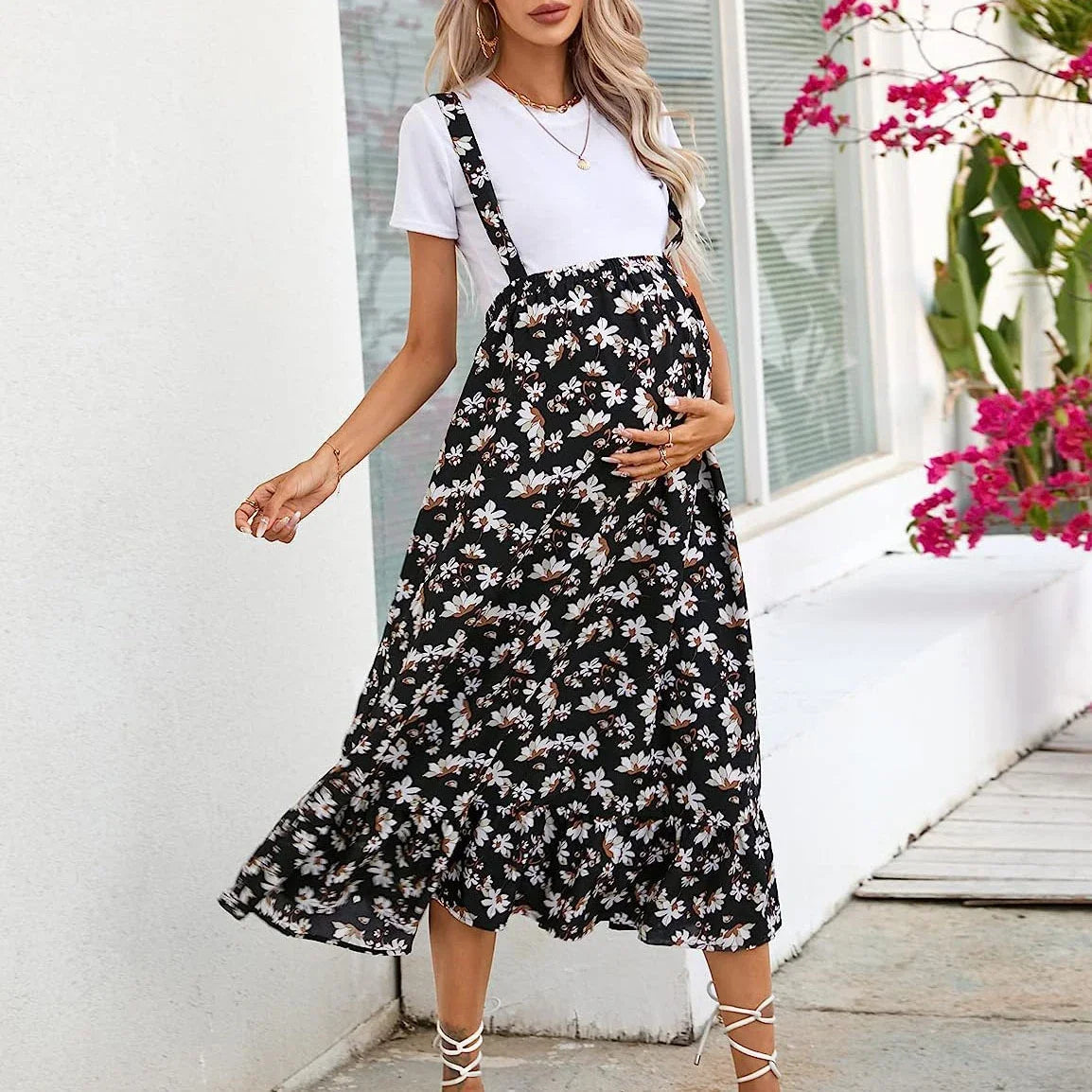 Blossom Fern – Floral Maternity Suspender Dress