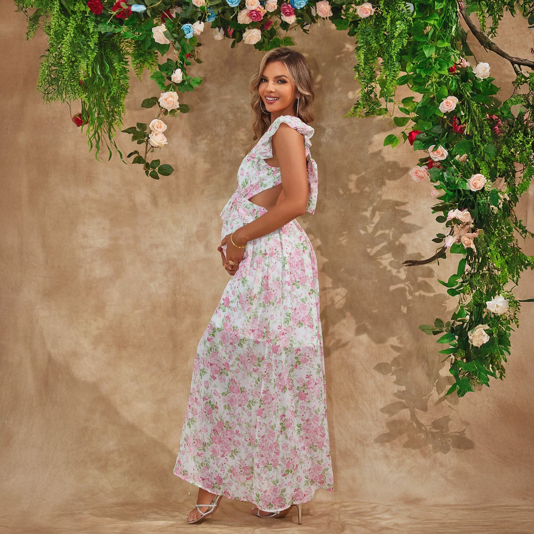 Petal Drift – Floral Chiffon Maternity Dress