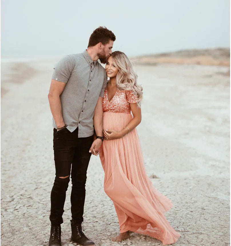 Starlit Shore – Sequin Maternity Photography Dress