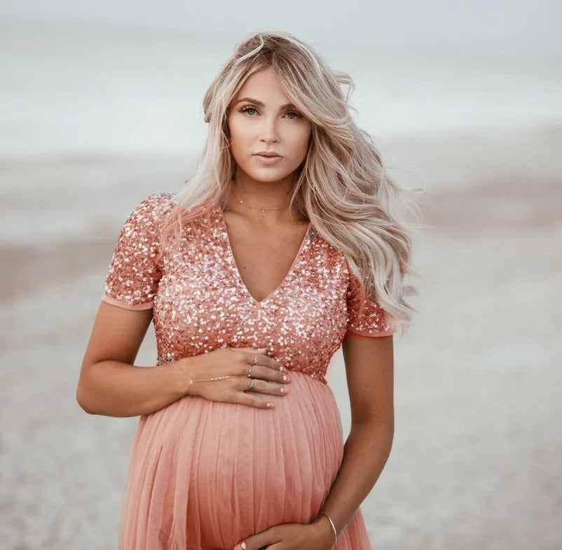 Starlit Shore – Sequin Maternity Photography Dress