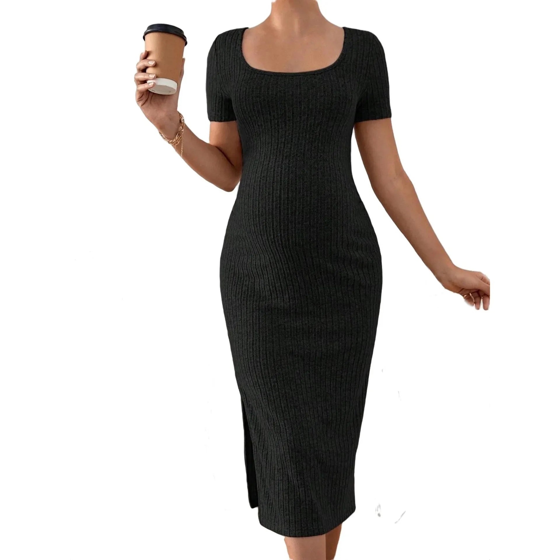 Ribelle – Rib-Knit Square Neck Maternity Dress