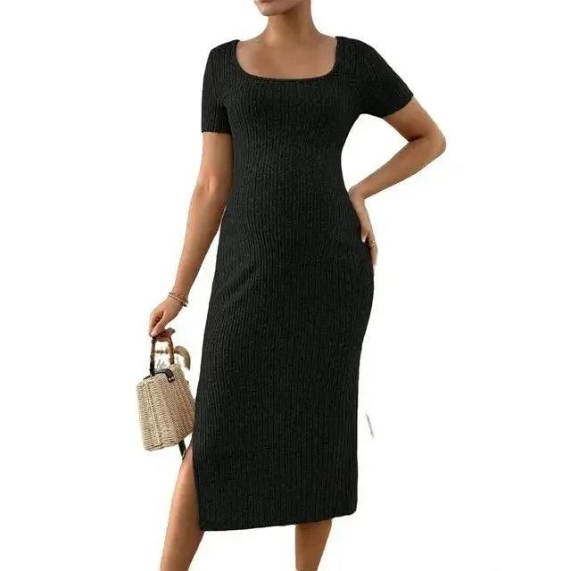 Ribelle – Rib-Knit Square Neck Maternity Dress