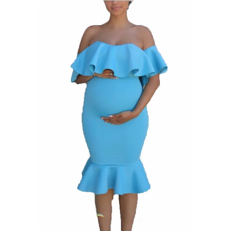 Luna Frill – Off-Shoulder Ruffle Maternity Dress