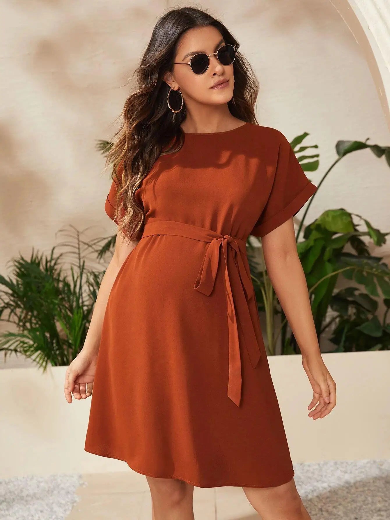 Olive Ember – Sash-Tie Maternity Dress