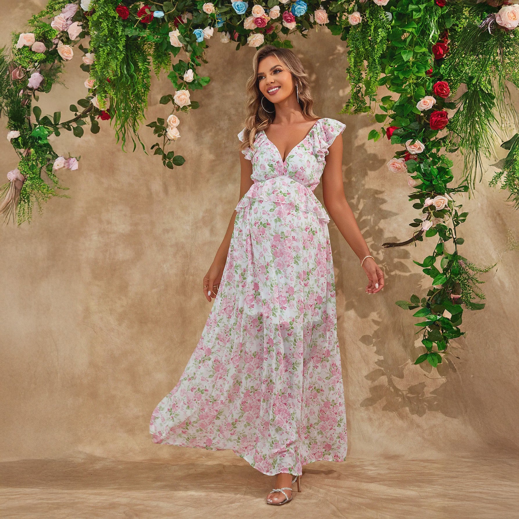 Petal Drift – Floral Chiffon Maternity Dress