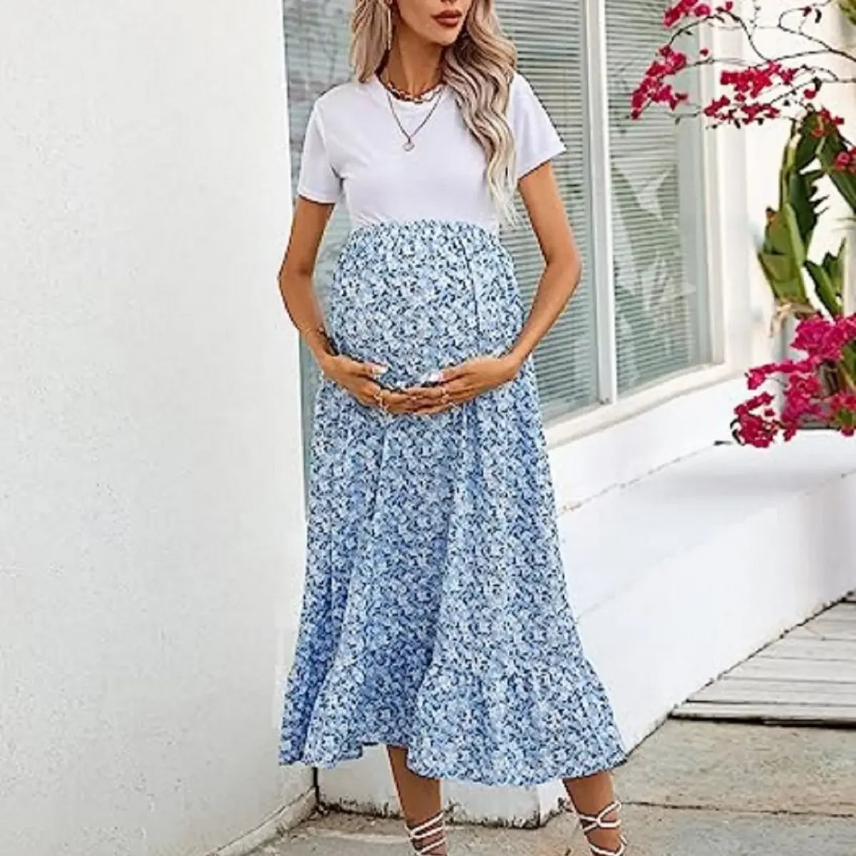 Blossom Fern – Floral Maternity Suspender Dress