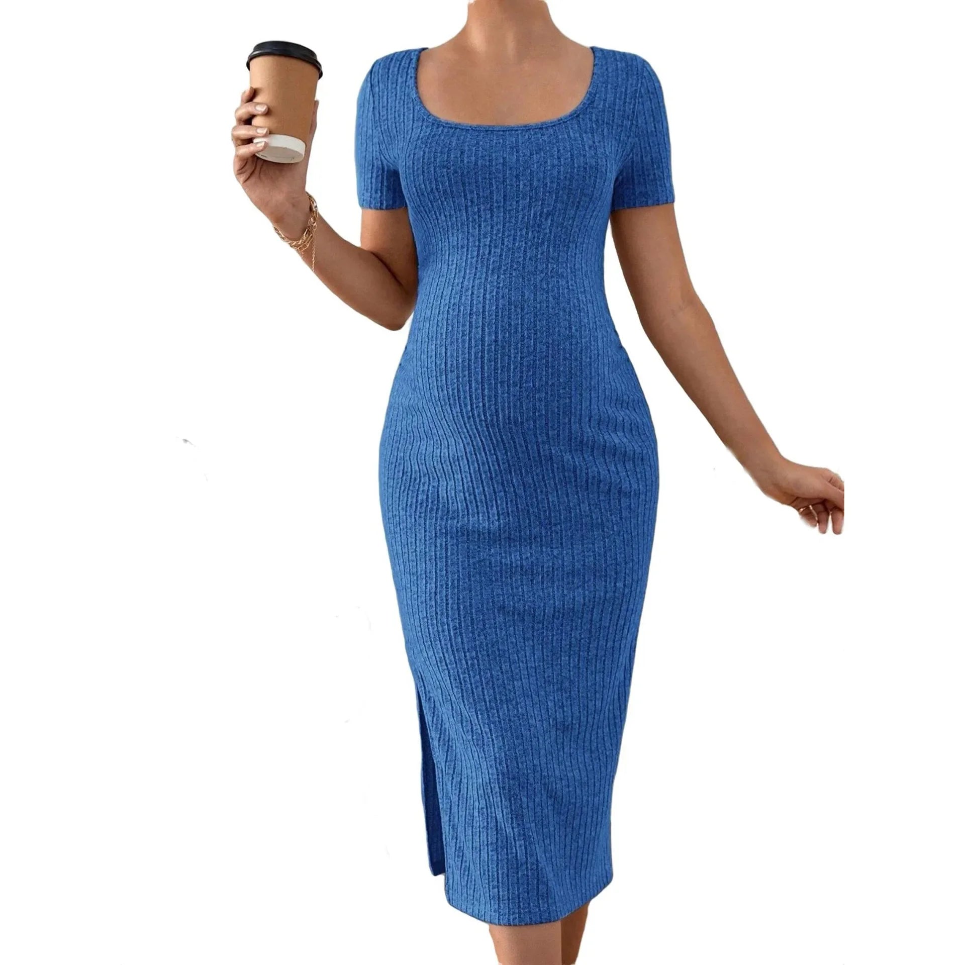 Ribelle – Rib-Knit Square Neck Maternity Dress