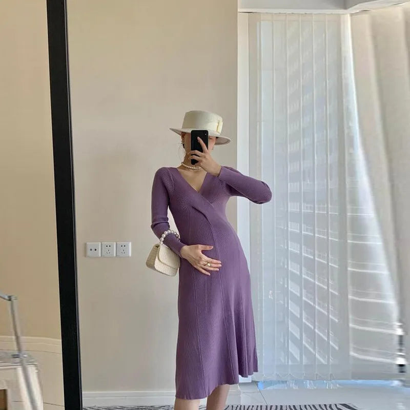 Warmthline – Knitted Tie Maternity Sweater Dress