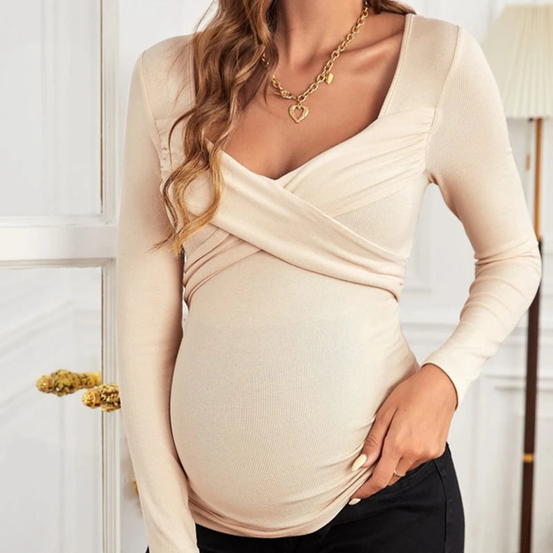 Marvella – Cross-Wrap Ribbed Maternity Top