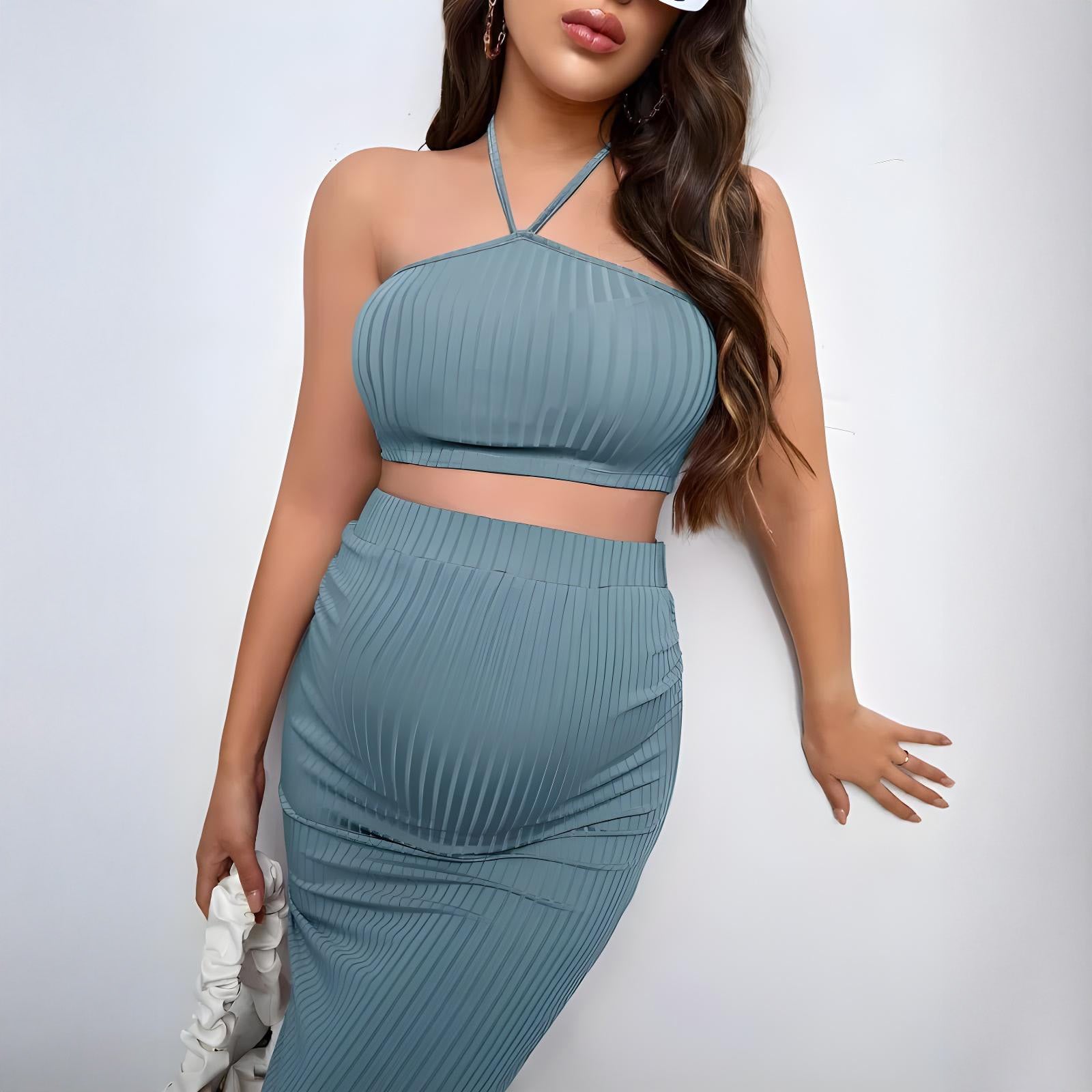 Skylin – Ribbed Maternity Skirt Set