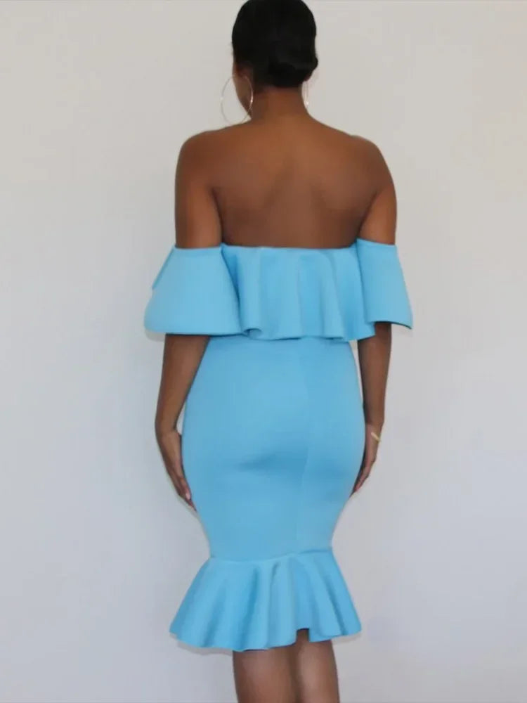 Luna Frill – Off-Shoulder Ruffle Maternity Dress