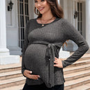 RidgeBloom – Belted Knit Maternity Sweater