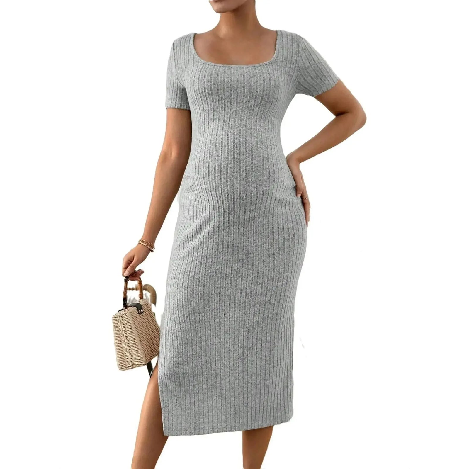 Ribelle – Rib-Knit Square Neck Maternity Dress