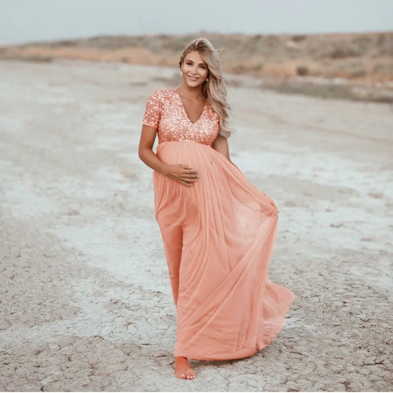 Starlit Shore – Sequin Maternity Photography Dress