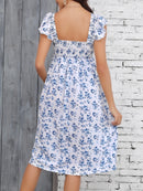 Azure Bloom – Floral Off-Shoulder Maternity Dress