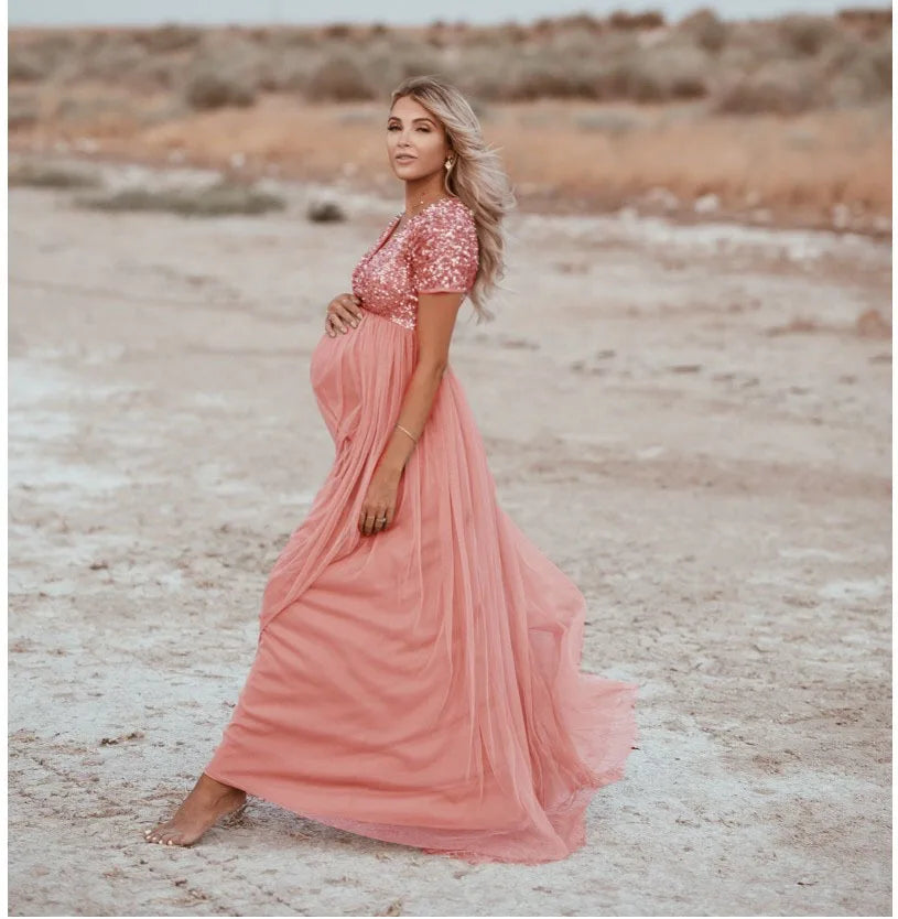 Starlit Shore – Sequin Maternity Photography Dress