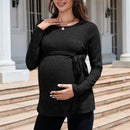 RidgeBloom – Belted Knit Maternity Sweater