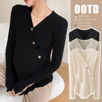 Serra – Buttoned V-Neck Knit Maternity Top