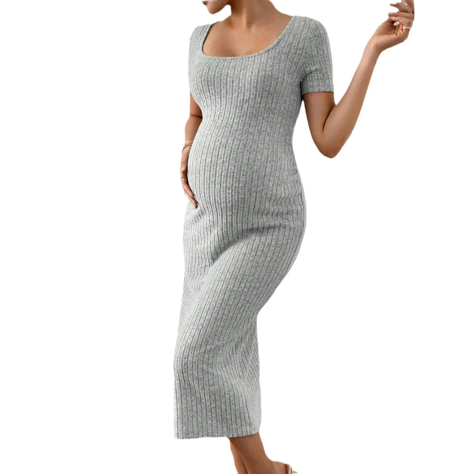 Ribelle – Rib-Knit Square Neck Maternity Dress
