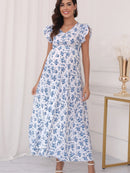 Azure Bloom – Floral Off-Shoulder Maternity Dress